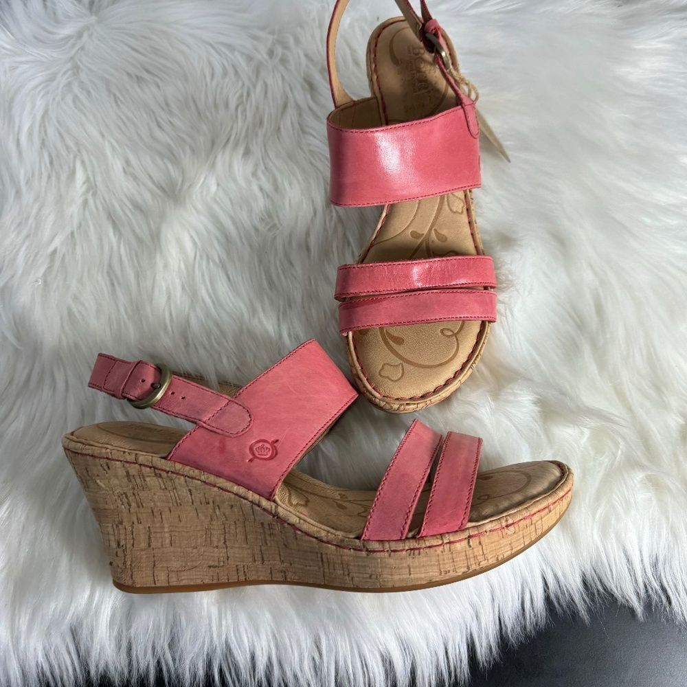 Born Amabel NWT Salmon Pink Leather Wedge Sandals Sz‎ 11